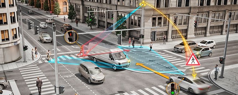 Electric cars at intersection