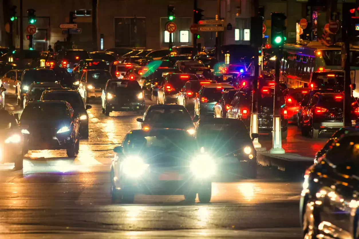 Car headlights on motorway 