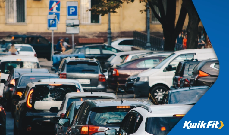 Queues of traffic on London roads.