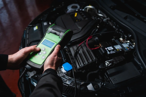 Kwik Fit technician checking battery charge
