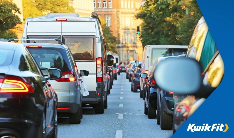 Traffic jam in a city during summer.